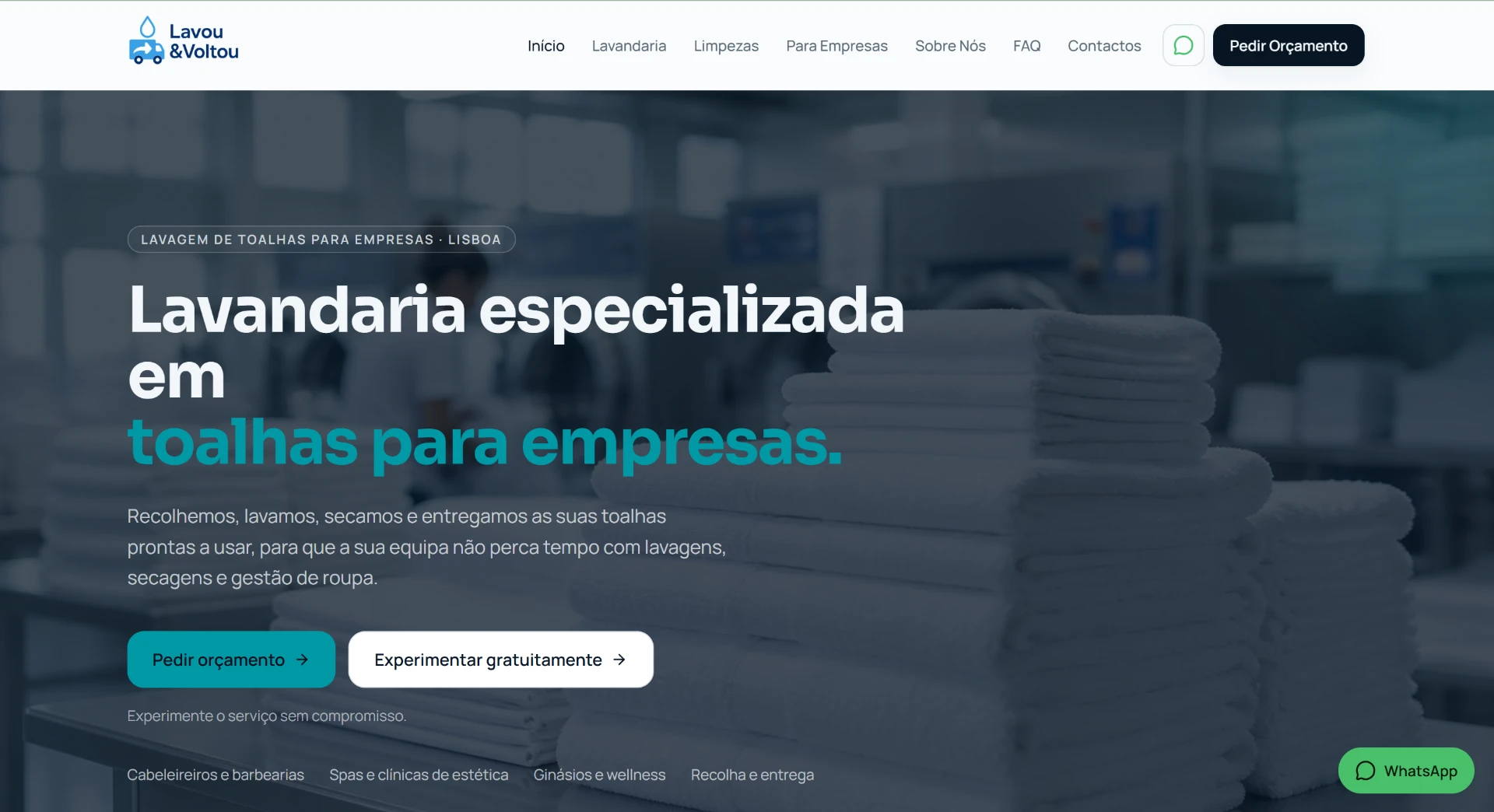 Captura real do site Lavou & Voltou em produção