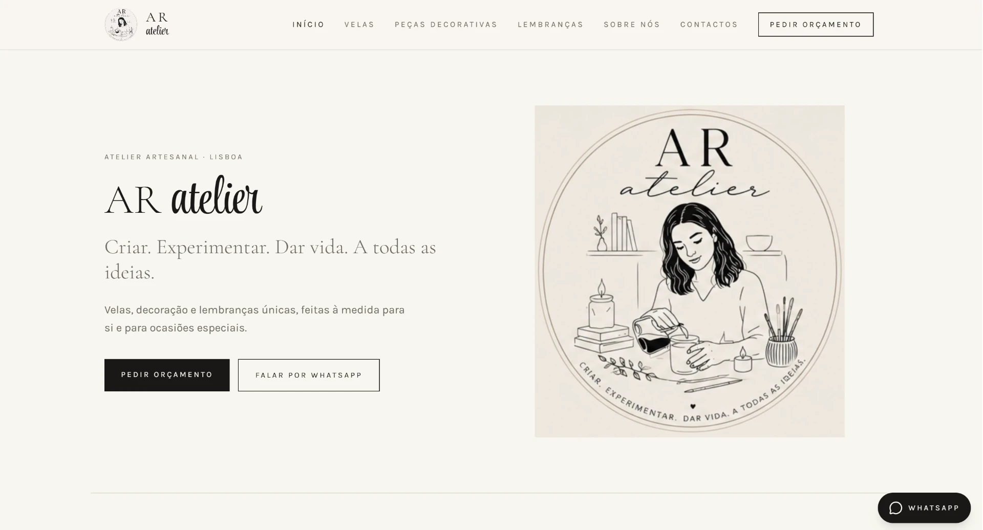 Captura real do site AR Atelier em produção